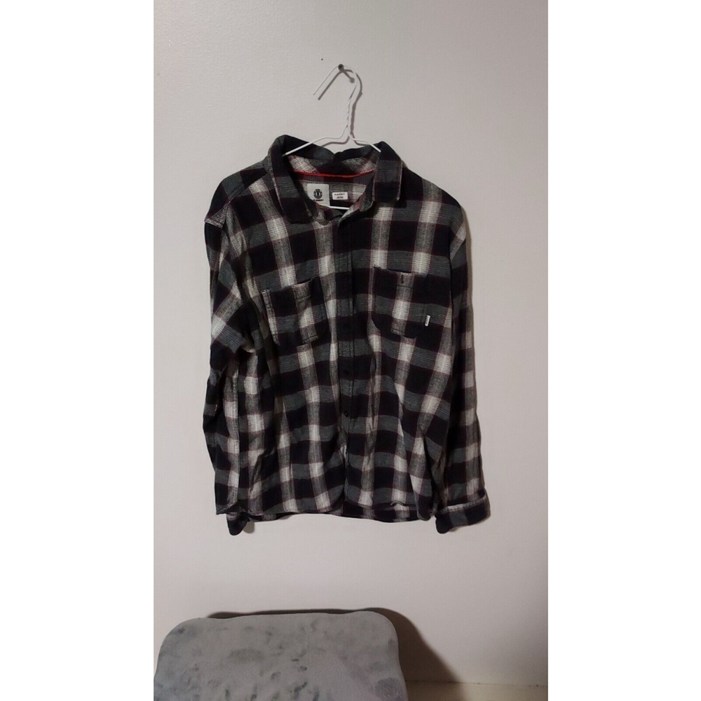 Element Flannel Shirt Men’s XL Gray Plaid Button Up Cotton A3